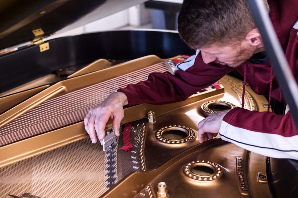 Tim Chupp Double Checking the Piano's Bearing | Mason & Hamlin Model AA Grand Piano - Piano Restoration