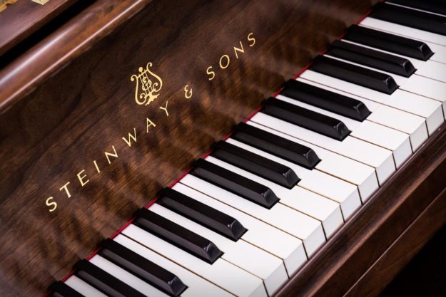 Steinway Model B Fallboard Logo | Rare Circassian Walnut Cabinet