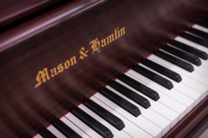 Mason & Hamlin Model A Grand Piano Fallboard Logo | Restored Vintage Pianos for Sale