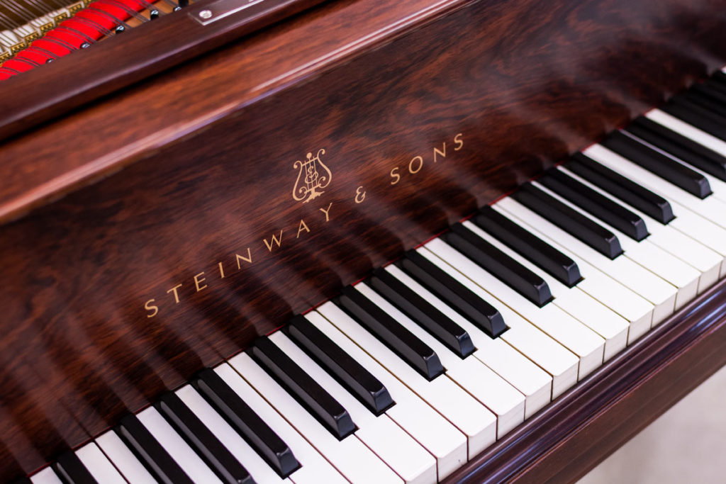 Brazilian Rosewood - Steinway Model O Grand Piano - Fallboard Logo & Ivory Keytops