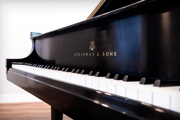 1994 Steinway & Sons Model L Grand Piano - Satin Ebony - Fallboard Logo Decal and Keys