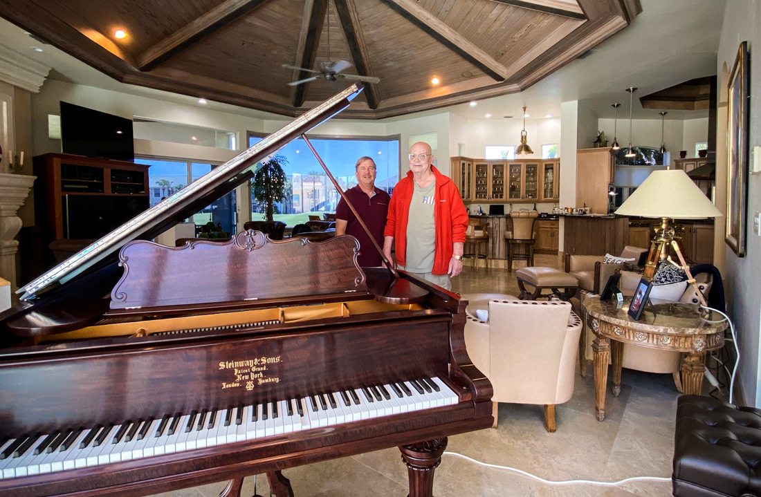 Dennis Chupp and David Schwab with his restored Steinway & Sons Vintage Grand Piano - Restorations by Chupp's Piano Service, Inc. of New Paris, Indiana