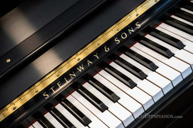1959 Steinway & Sons Model #45 Upright Vertical Piano - Satin Ebony Cabinet - Steinway Fallboard Logo and Piano Keys