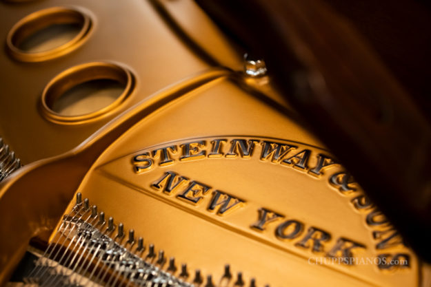 Steinway Logo on Plate - Steinway Model M #319932 - Walnut - Piano Restoration by Chupp's Pianos