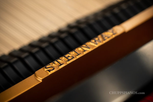 Steinway Model L Grand Piano | Steinway Logo on Plate Strut - Vintage Piano Restoration by Chupp's Pianos