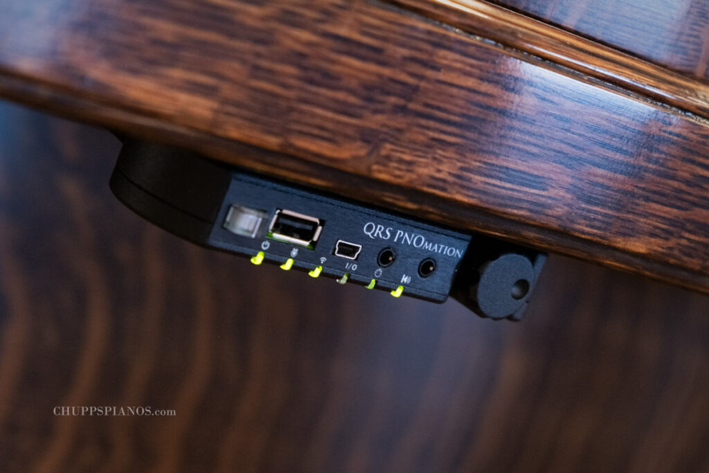 QRS Control Panel on Kurtzmann Upright Piano - Player Piano Installation by Chupp's Pianos